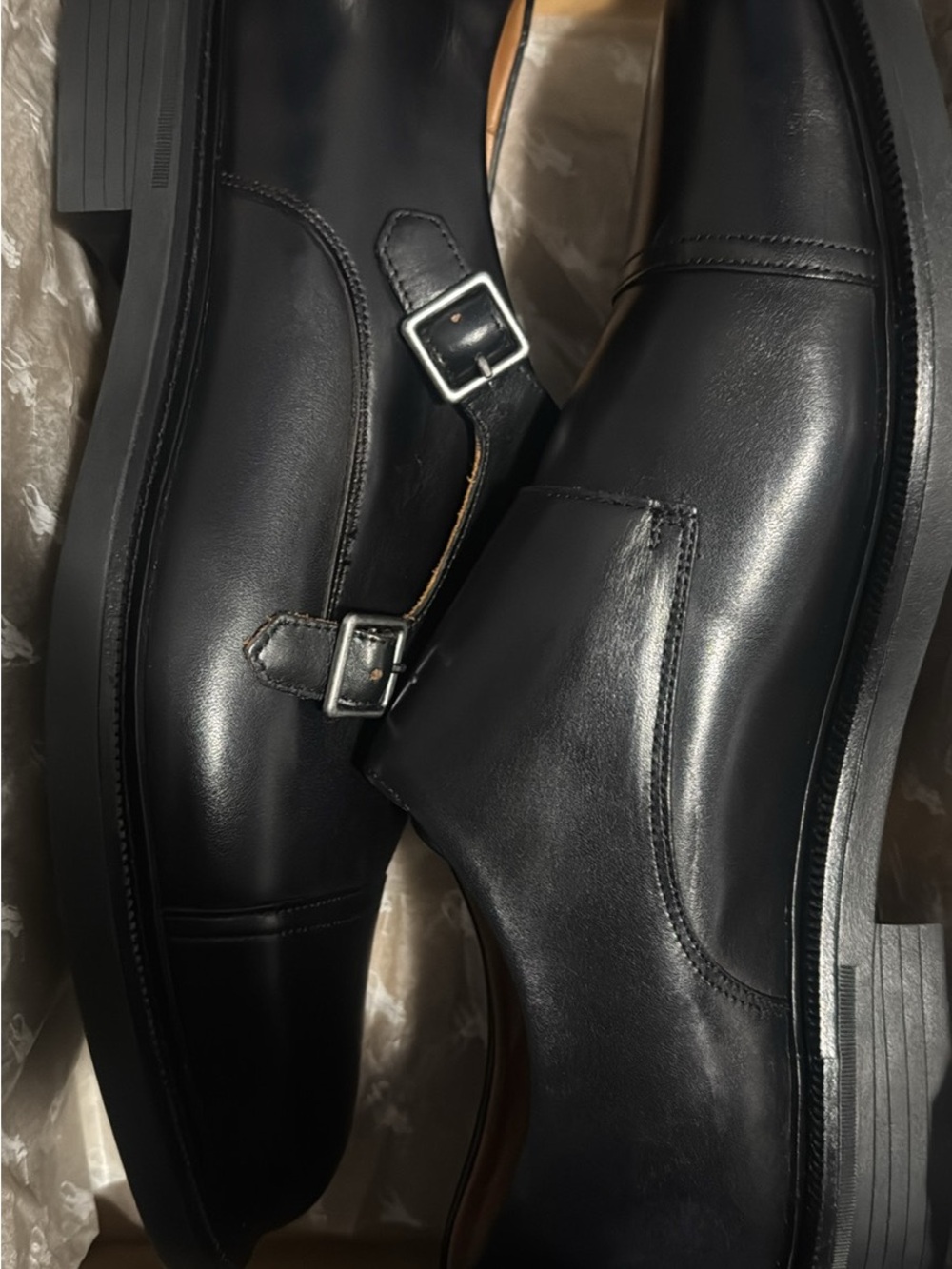 Polo by Ralph Lauren Black Leather Double Monk Strap Oxfords